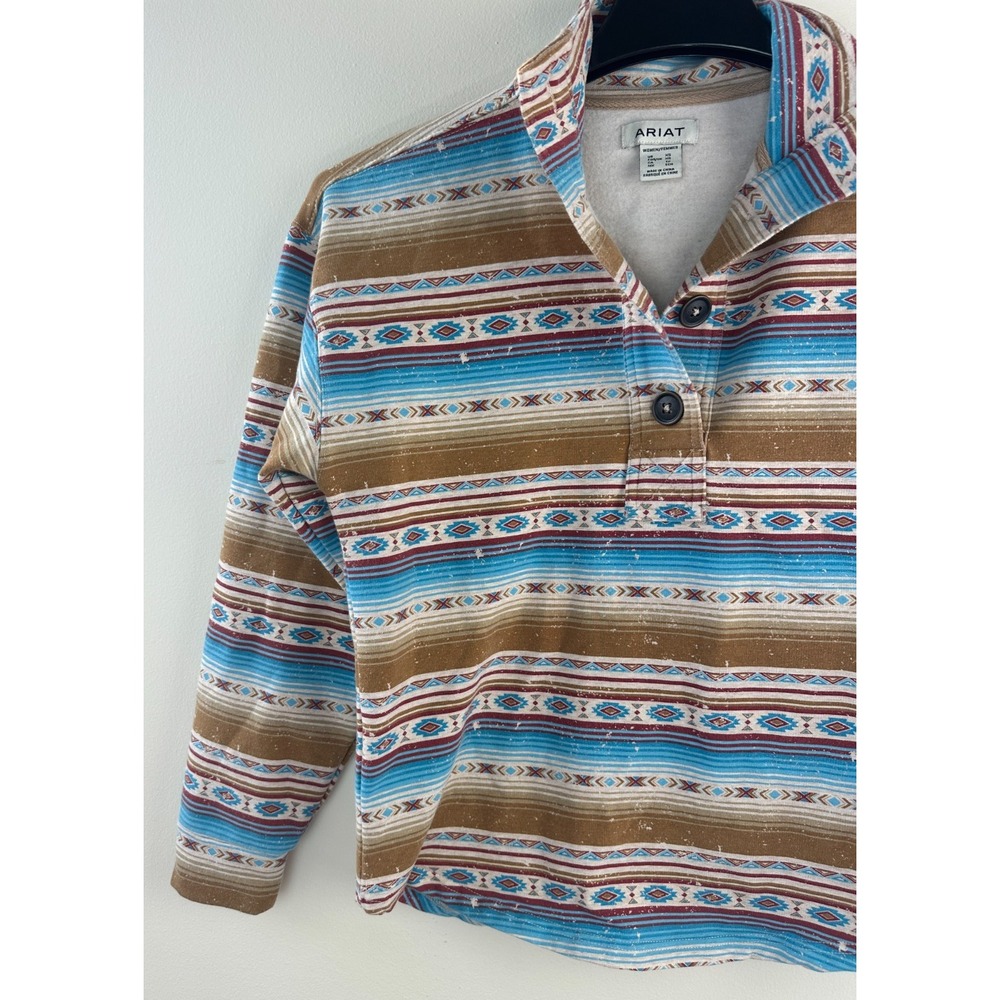 Ariat Hometown Sweatshirt Fallon Serape Print Henley Pullover XS Aztec Western - Picture 3 of 10